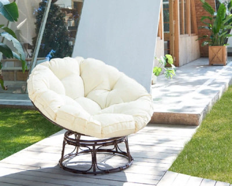 Image of Home Detail Papasan Moon Chair Brown Rattan Garden Furniture Seat Outdoor or Indoor Padded Seat in Cream Cream Unisex