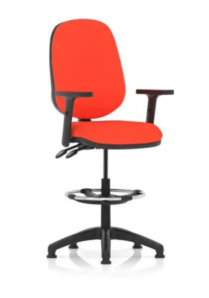 Image of Eclipse II Lever Task Operator Chair Orange Fully Bespoke Colour With Height Adjustable Arms With Hi Rise Draughtsman Kit