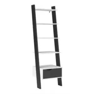 image of Oslo Leaning Bookcase 1 Drawer In White And Black Matt