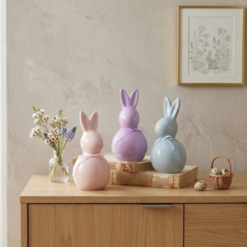 Image of Eggs-traordinary Gift Co Set of 3 Ceramic Pastel Coloured Easter Bunny Ornaments Size: 3 Pack Multicolor Unisex 3 Pack