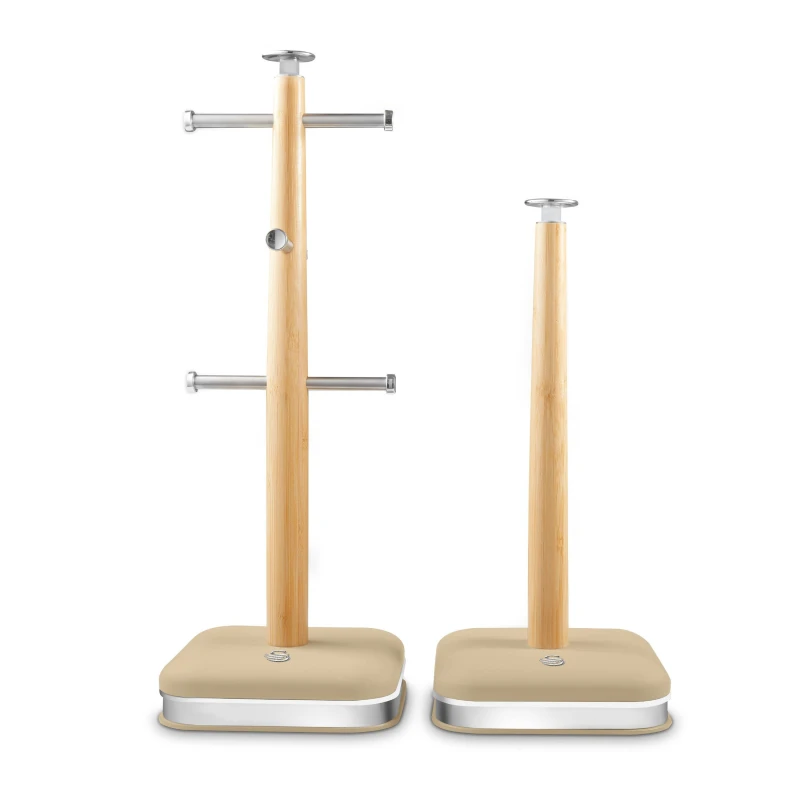 Image of Swan Nordic 6-Mug Tree & Kitchen Roll Holder Set oatmeal ONE SIZE