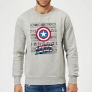 image of Marvel Comics Captain America Caps Shield Grey Christmas Sweatshirt - L - Grey