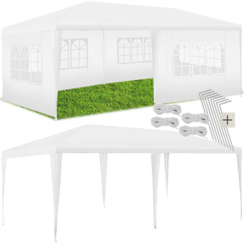 Image of Tectake Gazebo Novara With 5 Side Panels, Water-Resistant, 6X3M 600 X 300 X 250 Cm - White