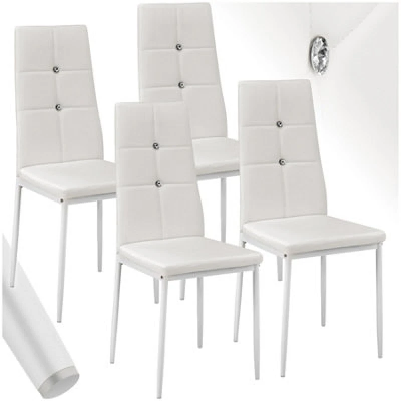 Image of Tectake Set Of 4 Dining Chair Set - High Backrest, Slim Steel Legs & Rhinestone Highlights - White