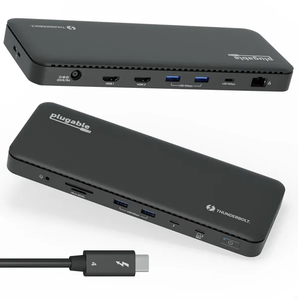 image of Plugable Plugable Technologies Thunderbolt 4 Dock with 100W Charging Thunderbolt Certified Laptop Docking Station Dual Monitor Single 8K or Dual 4K HD