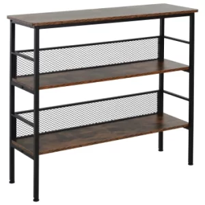 image of HOMCOM 3-Tier Industrial Style Storage Display Shelf Metal Frame Adjustable Feet Back Panels Smooth Surface Home Office Stylish Black Brown