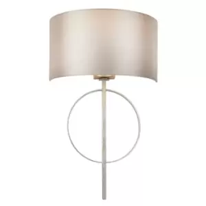 Image of Antique Silver Leaf Wall Light & Mink Satin Half Shade Dimmable Filament Lamp