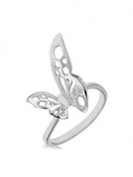 The Love Silver Collection Sterling Silver Rhodium Plated Filigree Butterfly Ring, One Colour, Size P, Women