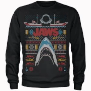 Image of Jaws Fairisle Mens Christmas Sweatshirt - Black - XXL