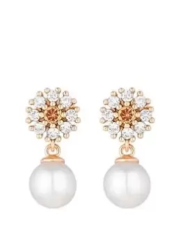 image of Mood Rose Gold Light Peach Cubic Zirconia Pearl Drop Earrings, Rose Gold, Women