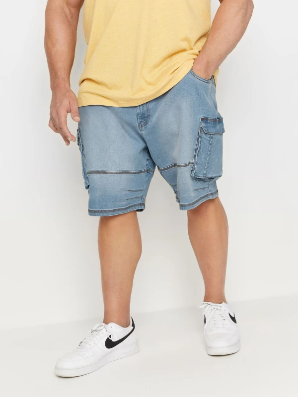 Image of BadRhino BadRhino Men Elasticated Waist Denim Cargo Shorts in Blue Size: 3X-Large Blue XXXL Male 5063111152339