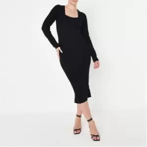 image of Missguided Tall Rib Square Neck Knitted Dress - Black