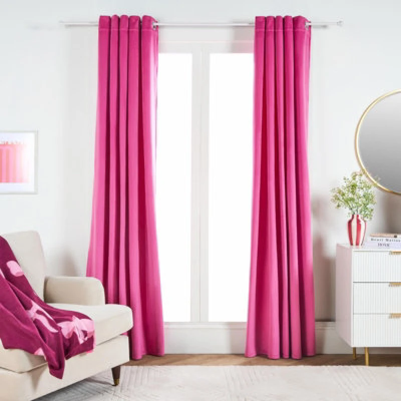 Image of OHS OHS Thermal Matte Velvet 2 Pair Ready Made Eyelet Curtains in Pink Size: 168cm width x 229cm drop Pink 168cm width x 229cm drop Unisex 502743423