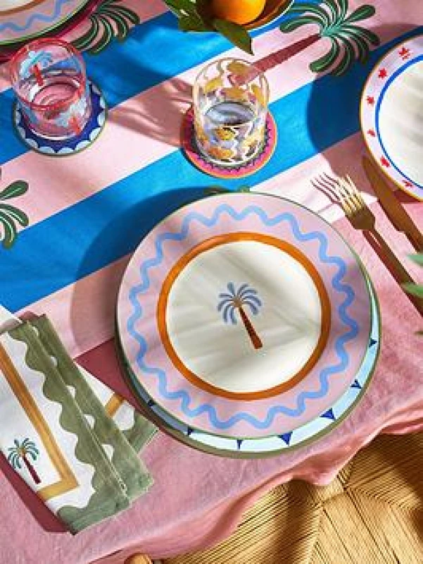 Image of ELEANOR BOWMER Set of 2 Electric Coast Palm Tree Dinner Plates Multi-Coloured ONE SIZE