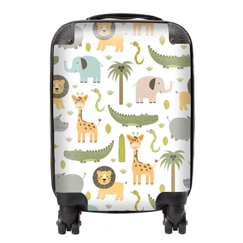 Image of Warren Reed - Designer Cute Safari Animals Suitcase in Green Size: Large Green Unisex Large