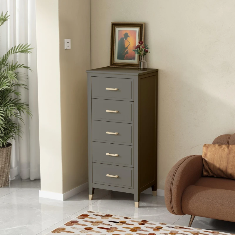 Image of Cabinet Bits Palazzi 5 Drawer Narrow Chest of Drawers in Grey Grey Unisex
