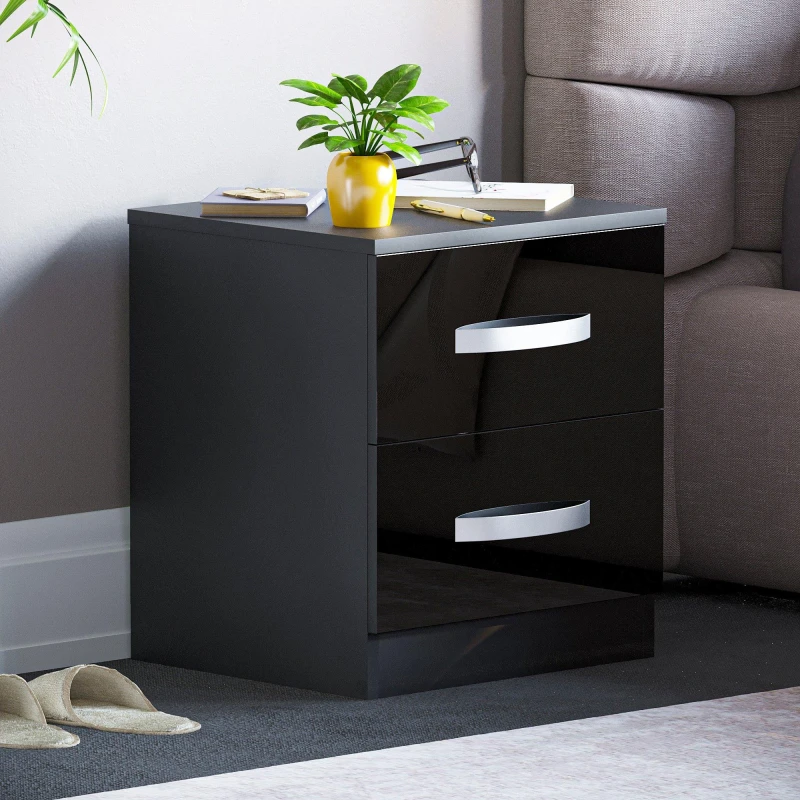 Image of Lassic Vida Designs Hulio 2 Drawer Bedside Cabinet Black unisex 2 Drawer