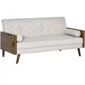 image of HOMCOM 3-Seater Sofa Bed Click-Clack Button-Tufted Settee Recliner Couch with Wood Legs for Living Room, Beige