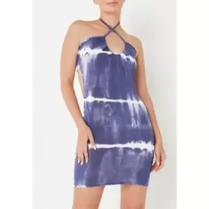 image of Missguided Tall Tie Dye Backless Ruched Detail Mini Dress - Blue