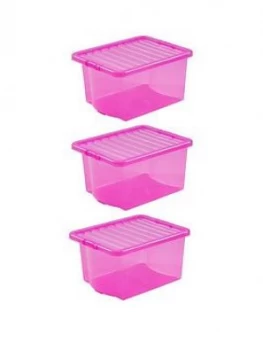 image of Wham Set Of 3 Pink Plastic Crystal Storage Boxes ; 35 Litres Each