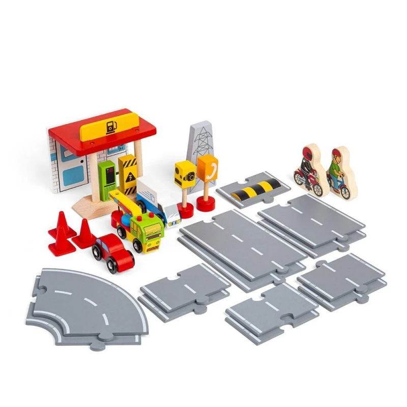 Image of Bigjigs Rail 54 Piece Wooden Roadway Accessory Pack Grey unisex