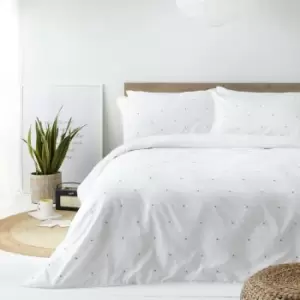 Image of The Linen Yard Strand Double Duvet Cover Set Cotton White/Grey