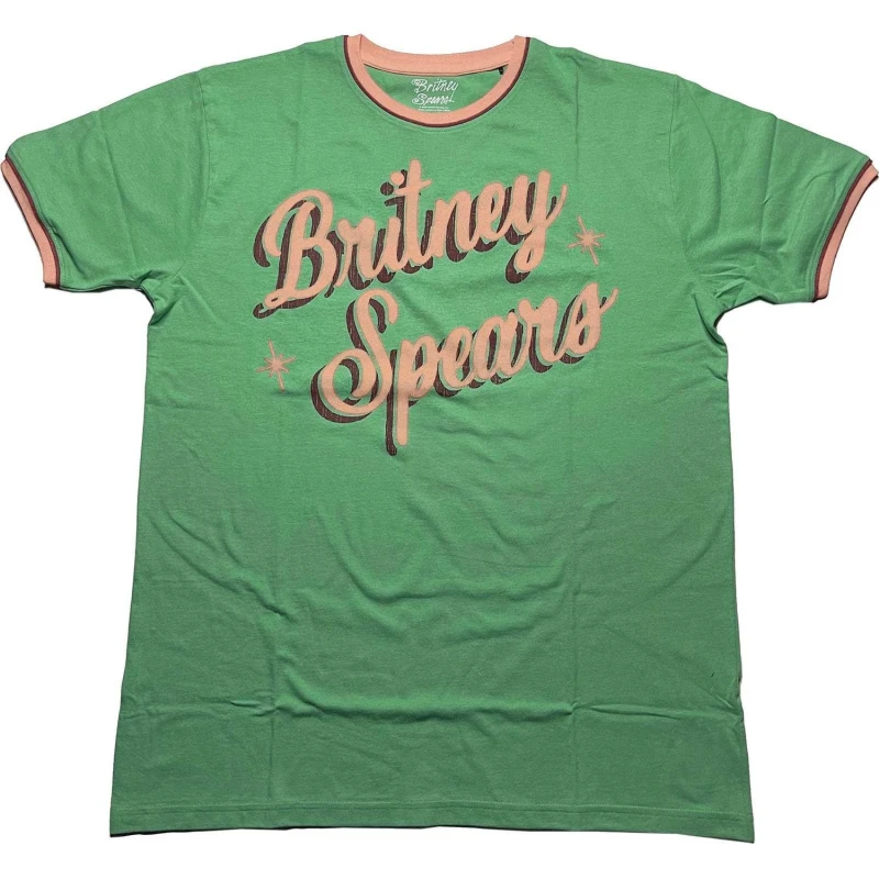 Image of Britney Spears Mens Ringer Retro T-Shirt in Green Size: Large Green Male L