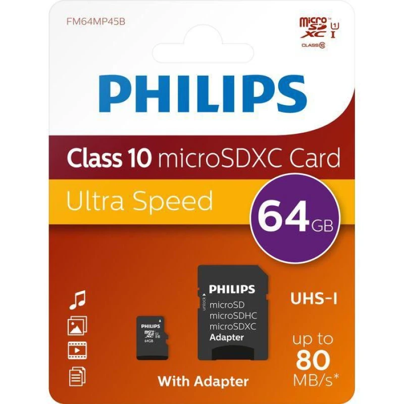 Image of Philips FM64MP45B/10 memory card 64GB MicroSDHC UHS-I Class 10