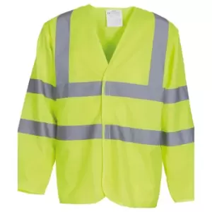 image of Yoko Mens Hi-Vis Long Sleeve Waistcoat / Jacket (2XL) (Hi-Vis Yellow)