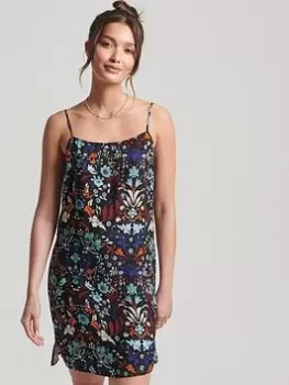 Image of Superdry Studios Cupro Mini Dress -navy, Navy, Size 12, Women