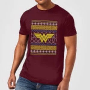 Image of DC Wonder Woman Knit Mens Christmas T-Shirt - Burgundy - L