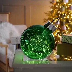 Image of Festive 20cm Battery Operated Green Glass Christmas Decoration 100 Warm White Twinkle Lights