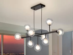 image of Altais 9 Light Crystal Ceiling Pendant Matt black, chrome, G9