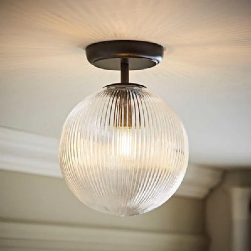 Image of Valuelights Kempton Matte Black Flush Ceiling Light With Ribbed Globe Shade