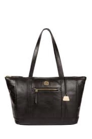 image of Pure Luxuries London Jet Black 'Willow' Leather Tote Bag