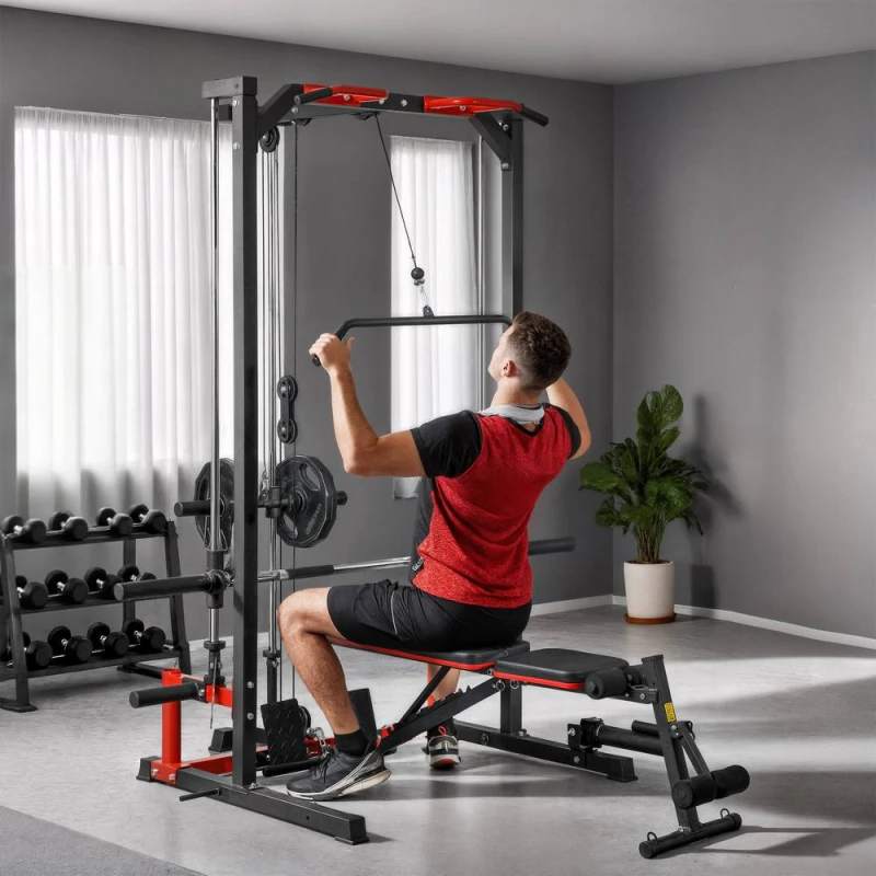 Image of SPORTNOW Multifunction Power Cage, Cable Crossover Machine with Pull Up Bar in Black Unisex