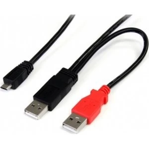 Image of 3 ft USB Y Cable for External Hard Drive Dual USB A to Micro B
