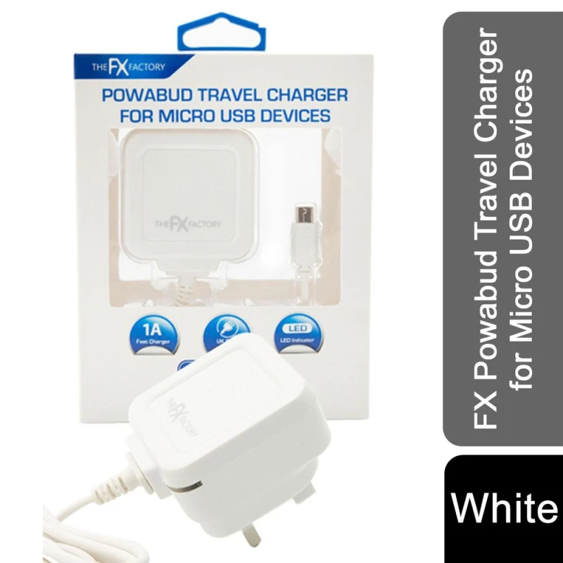 Image of FX Factory Fast Charging Powabud for Micro USB Devices - White. CE & ROHS Certified