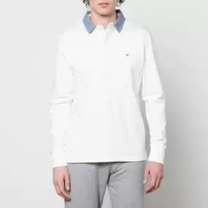 image of GANT Mens Original Barstripe Heavy Rugger Long Sleeve Polo Shirt - Eggshell - M