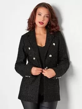 image of Long Tall Sally Black Sparkle Boucle Blazer, Black, Size 10, Women