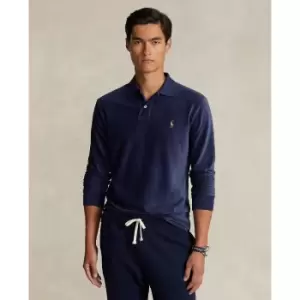 Image of Embroidered Logo Polo Shirt in Cotton Corduroy Mix and Regular Fit with Long Sleeves