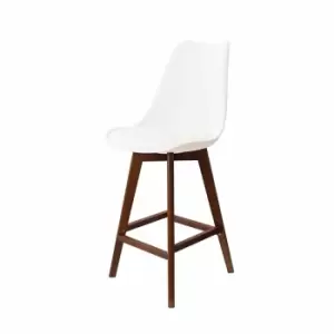 image of Fusion Living Soho Plastic Bar Stool With Dark Wood Legs White