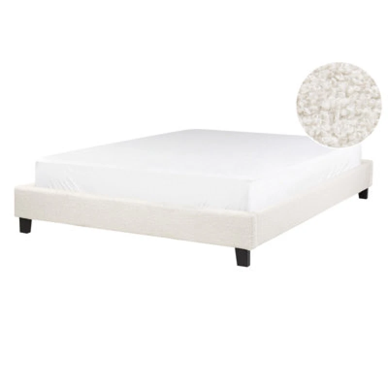 Image of Beliani Bed Without Headboard Boucle Roanne 140 X 200 Cm (Eu Double) Light Beige