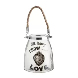 image of Premier Housewares Glass Lantern" All Things Grow" with Rope Handle