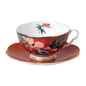 image of Wedgwood Paeonia Blush Teacup Saucer Red Pink