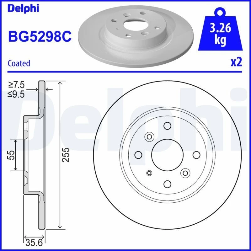 Image of DELPHI Brake disc DELPHI BG5298C