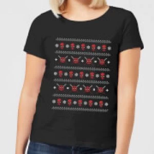 Image of Marvel Deadpool Faces Womens Christmas T-Shirt - Black