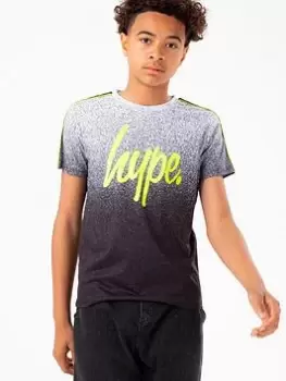 image of Hype Boys Mono Speckle Tape Neon Script T-Shirt, Black/White, Size 5-6 Years