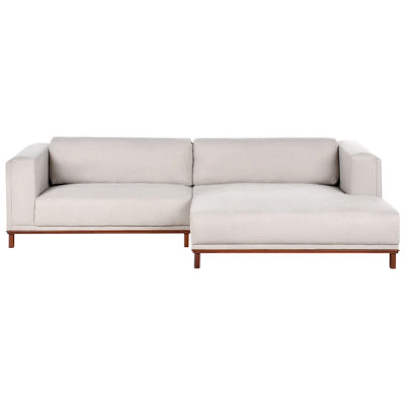 Image of Beliani Corner Sofa 4 Seater Veng Fabric Light Beige Left Hand