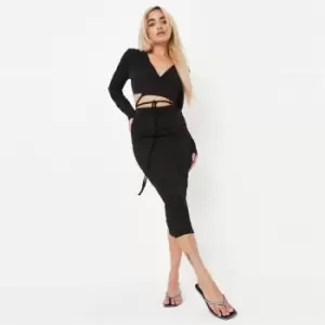 image of Missguided Rib Wrap Top and Skirt Set - Black